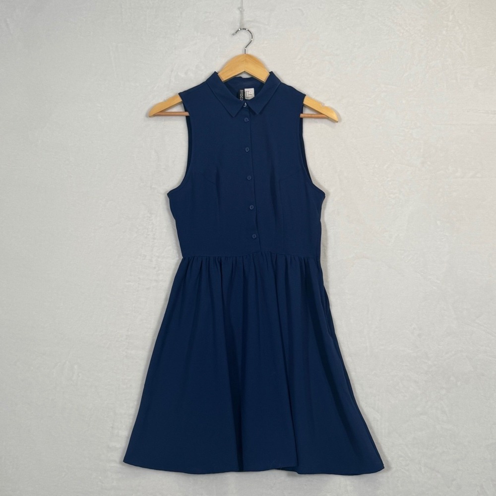 H&M Divided Navy Blue Sleeveless Collared Shirt Dress Size 4